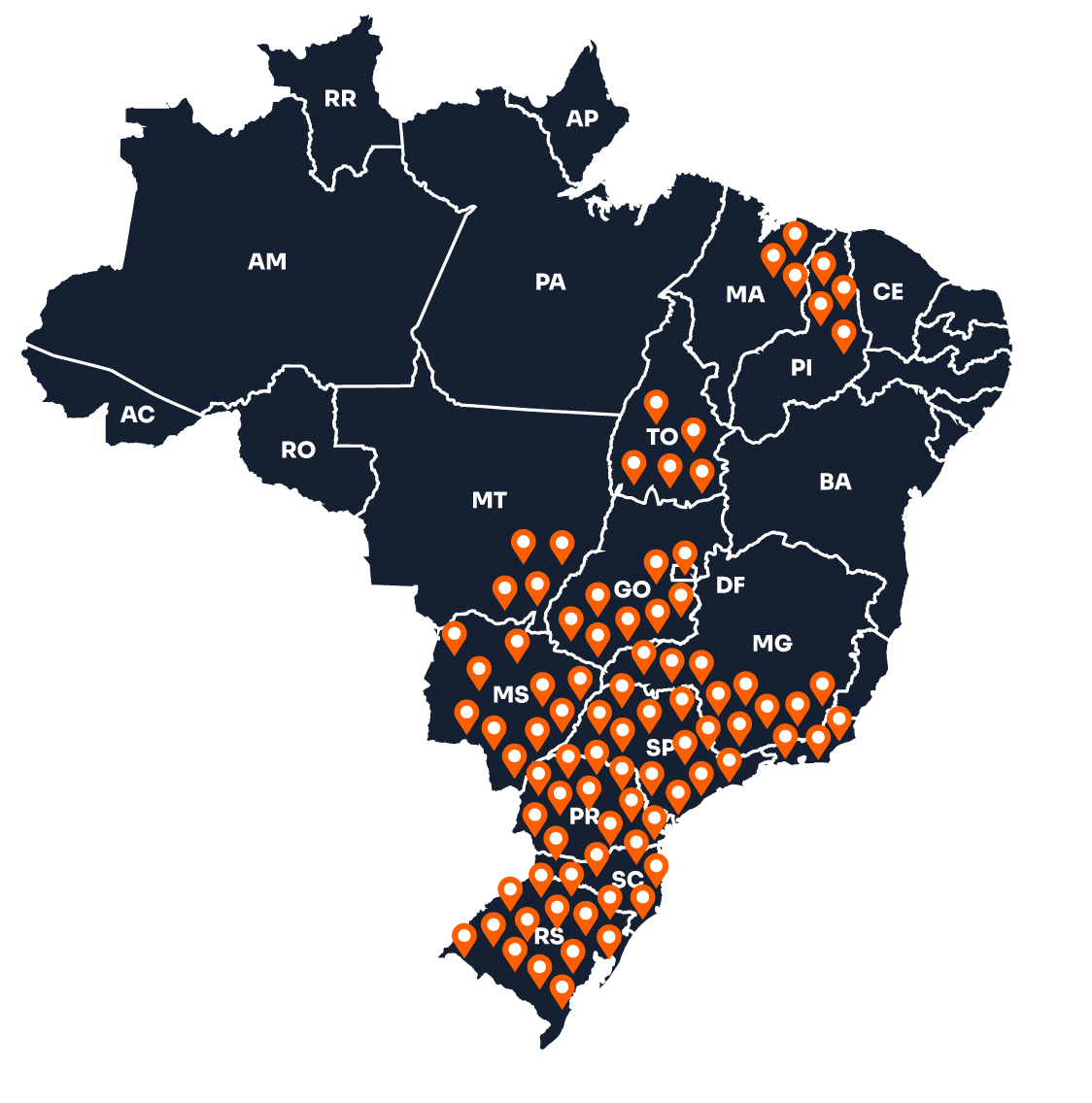 Mapa do Brasil mostrando estados onde temos clientes